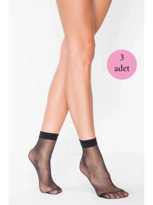 3 Adet Fit 15 Soket Ince Parlak Kısa Çorap Siyah