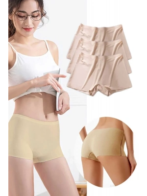 3 Adet Kadın Dikişsiz Görünmez İz Yapmaz Mini Şort Boxer Ten