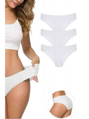 3 Adet Kadın Dikişsiz Lazer Kesim Esnek İz yapmayan Külot Beyaz