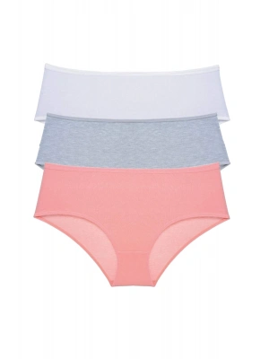 3 Adet Kadın Yüksek Bel Bato Külot Beyaz Gri Pudra