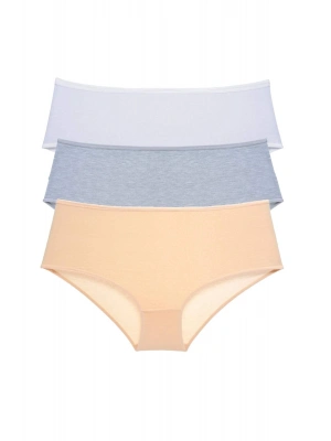 3 Adet Kadın Yüksek Bel Bato Külot Beyaz Gri Ten