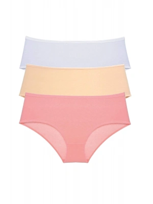 3 Adet Kadın Yüksek Bel Bato Külot Beyaz Ten Pudra