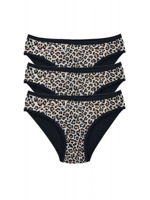 3 Adet Leopar Desenli Likralı Yumuşak Dokulu Kadın Slip Külot