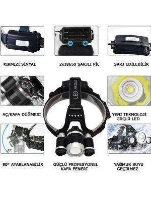 3 Başlıklı Şarjlı Kafa Feneri Wt-256