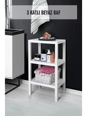 3 Katlı Beyaz Raf Kitaplık & Banyo Düzenleyicisi 73,5 cm