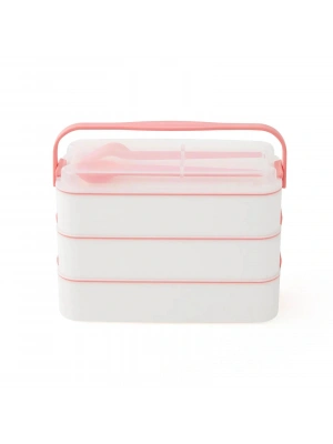 3 Katlı Kulplu Beslenme Kabı  Diyet Sefer Tası Saklama Kabı Çatal Kaşıklı