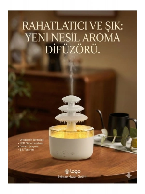 ® 3 Katlı Şelale YAĞMUR Tasarımlı Ultrasonik Aroma Difüzör – 6 Renk LED Işıklı Hava Nemlendirici