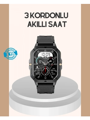 ® 3 Kordonlu Akıllı Saat Uzun Pil Süreli