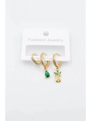 3lü Ananas Küpe - Altın