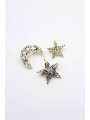 3lü Ay Yıldız Broş - Altın