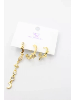 3lü Ay Yıldız Küpe - Altın