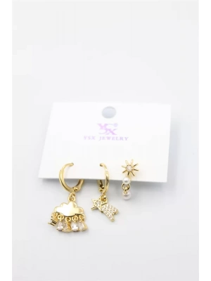 3lü Bulut Küpe - Altın