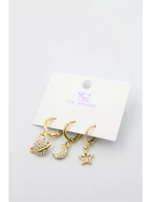 3lü Gezegen Küpe - Altın