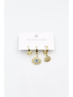 3lü Göz Küpe - Altın