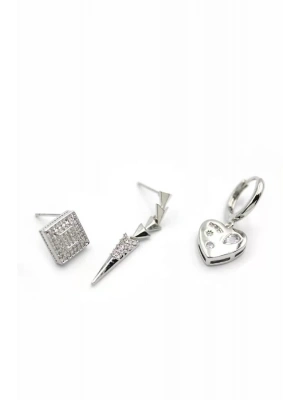 3lü Kalp Küpe - Gümüş