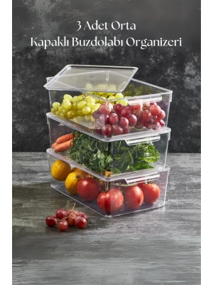 3 Lü Kapaklı Buzdolabı Organizeri & Buzdolabı Düzenleyici 4,5 lt
