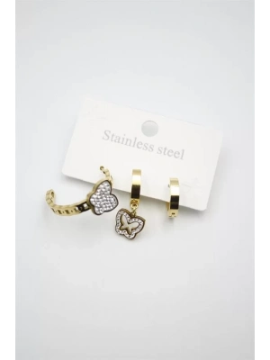 3lü Kelebek Küpe - Altın