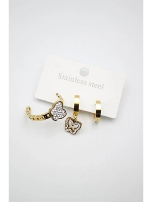 3lü Kelebek Küpe - Altın