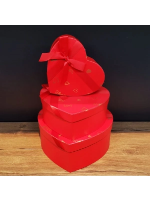 3lü Kırmızı Kalp Hediye Kutusu