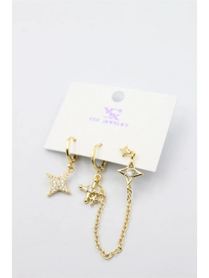 3lü Kuzey Yıldızı Küpe - Altın