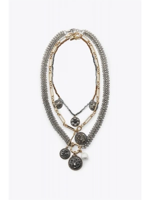 3lü Madalyon Zincir Kolye - ÇOK RENKLİ