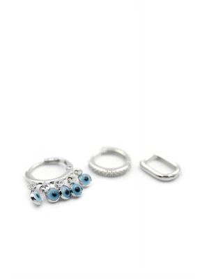 3lü Nazar Küpe - Gümüş