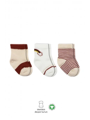 ®   3Lü Penye Rainbow Soket Çorap BS10113 Kiremit