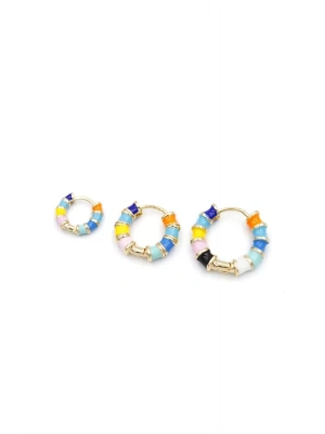 3lü Renkli Halka Küpe - Altın