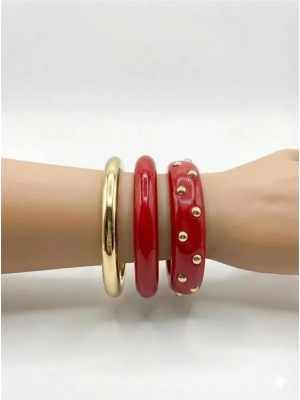 3Lü Set Bilezik - Kırmızı