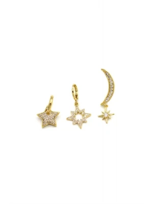 3lü Taşlı Halka Küpe - Altın