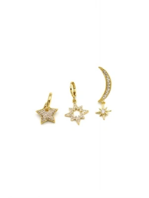 3lü Taşlı Halka Küpe - Altın