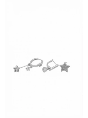 3lü Taşlı Halka Küpe - Gümüş