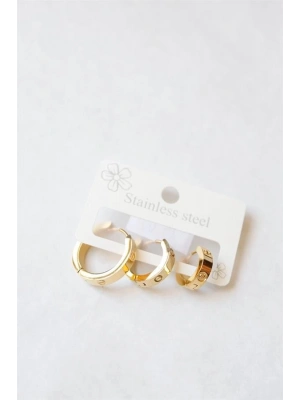 3lü Taşsız Çelik Halka Küpe - Altın