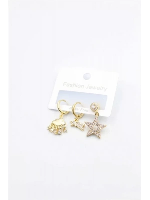 3lü Yıldız Küpe - Altın