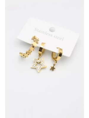 3lü Yıldız Küpe - Altın