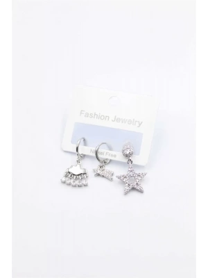 3lü Yıldız Küpe - Gümüş