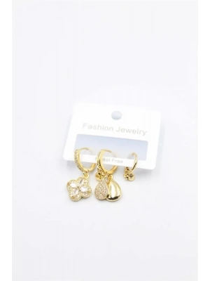 3lü Yonca Küpe - Altın