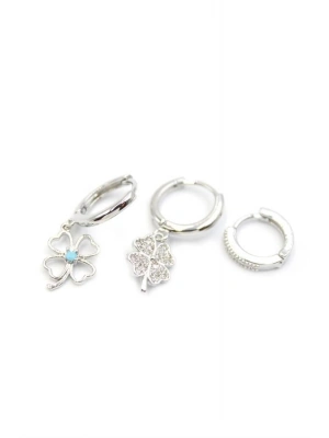 3lü Yonca Küpe - Gümüş