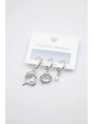 3lü Yunus Balığı Küpe - Gümüş