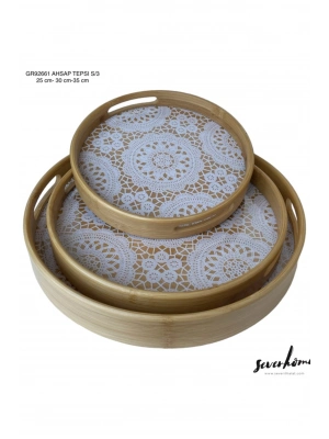 3lü Yuvarlak Ahşap Tepsi Royaleks-SVR-GR92661