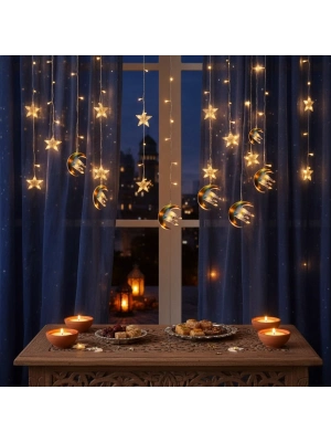 3 mt Fişli Hilal Cami Yıldız Ramazan Perde LED