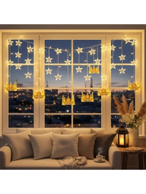 3 mt Fişli Sarı Cami Yıldız Ramazan Perde LED