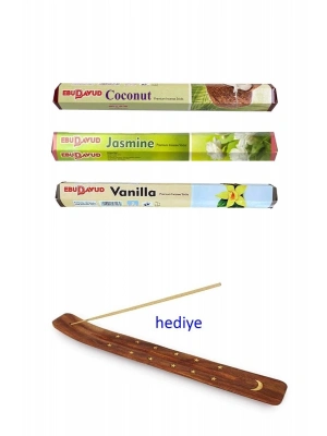 3 Paket 20 Çubuklu Tütsü Jasmine - Coconut - Vanilla - Kayık Hediyeli