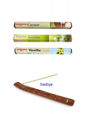 3 Paket 20 Çubuklu Tütsü Jasmine - Coconut - Vanilla - Kayık Hediyeli