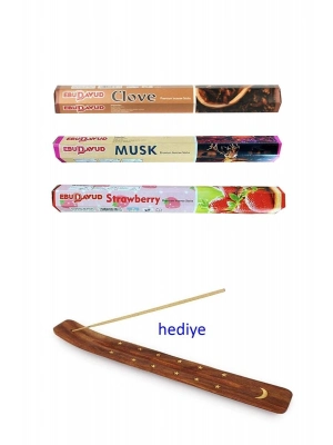 3 Paket 20 Çubuklu Tütsü Musk - Clove - Strawberry - Kayık Hediyeli
