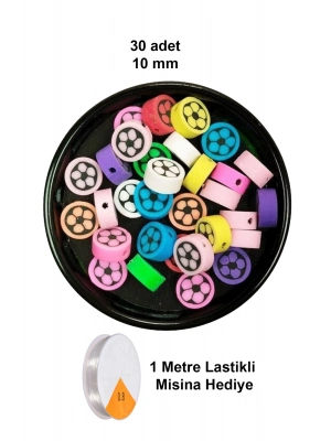 30 Adet 10 mm Polimer Kil Fimo Boncuk Takı Bileklik + 1 Metre Lastikli Misina Hediye - Renkli Çiçek