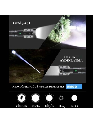 3000 Lümen Güçlü El Feneri Wt-604