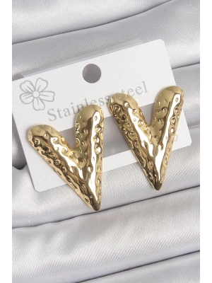 316 Çelik Gold Renk İşlemeli Kalp Model Kadın Küpe