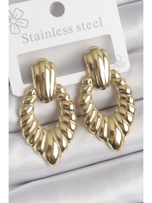 316 Çelik Gold Renk İşlemeli Motiif Model Kadın Küpe