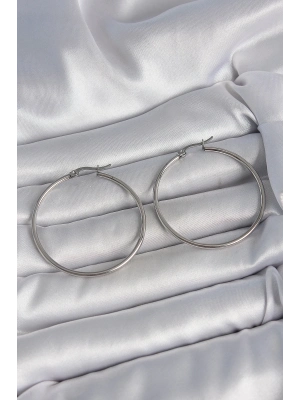 316 Çelik Gümüş Renk 43 mm Halka Model Kadın Küpe